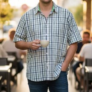 Men's Le Jean De Marithe Green Plaid Shirt